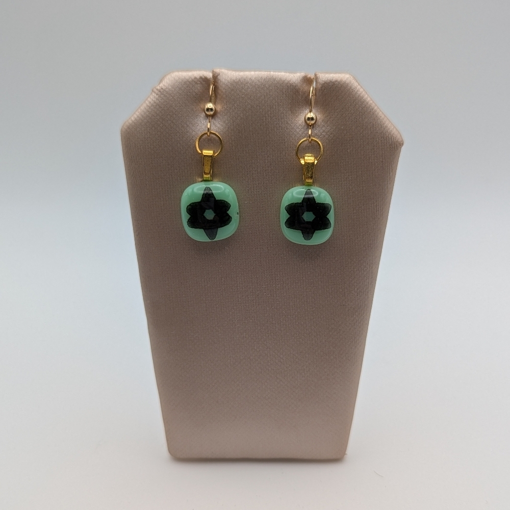 Artisan Handmade Fused glass star of David earrings with gold hooks.